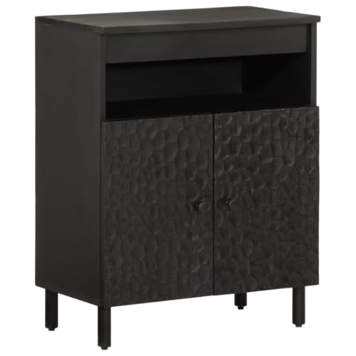 Vintage Beistellschrank Sideboard mit 2 Türen, Schmaler Schrank Anrichte Standschrank Flurschrank für Küche Wohnzimmer Flur, Schwarz 60x33x75 cm Massivholz Mango von Makastle