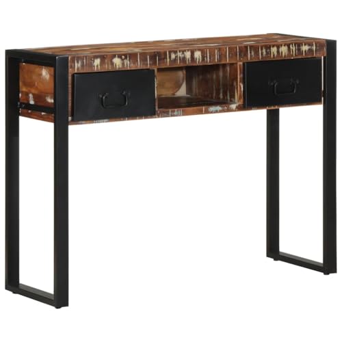 Vintage Konsolentisch mit 2 Schubladen und 1 Ablage, Eingangtisch, Flurtisch, Ausstellungstisch, schmaler Sofatisch für Wohnzimmer, Mehrfarbig 100x35x75 cm Massivholz Altholz von Makastle