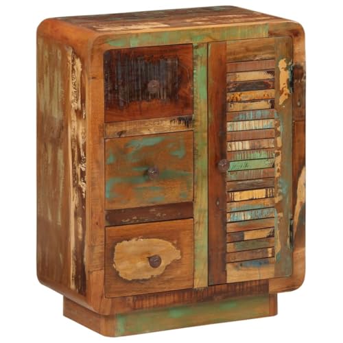 Vintage Sideboard Kommode mit 3 Schubladen & 1 Tür, Buffetschrank Aufbewahrungsschrank für Schlafzimmer, Wohnzimmer, 55x30x70 cm Altholz Massiv von Makastle