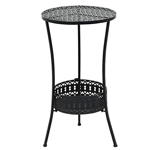 Makastle Vintage-Stil Gartentisch mit 1 unteren Ablage, Balkontisch Garten Beistelltisch Bistrotisch Gartenmöbel, Wetterfester Outdoor Balkon Tisch klein Metall Schwarz Ø40x70cm von Makastle