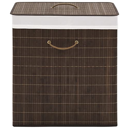 Wäschekorb aus Bambus, 52 x 32 x 60 cm Wäschebox Wäschesammler Wäschesortierer mit Deckel und herausnehmbarem Wäschesack, Tragegriffe, Rechteckig Dunkelbraun von Makastle