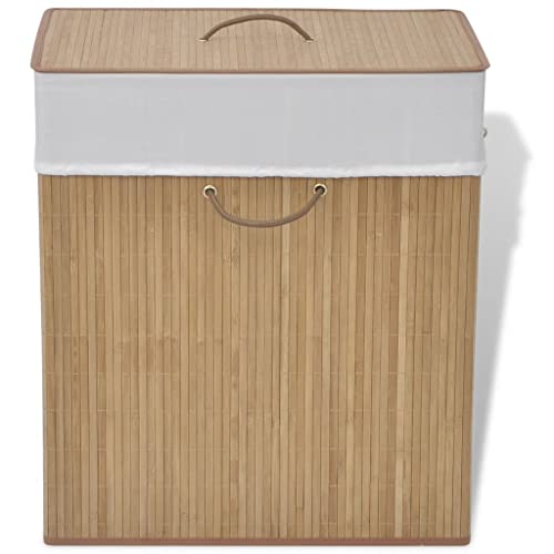Wäschekorb aus Bambus, 52 x 32 x 60 cm Wäschebox Wäschesammler Wäschesortierer mit Deckel und herausnehmbarem Wäschesack, Tragegriffe, Rechteckig Natur von Makastle
