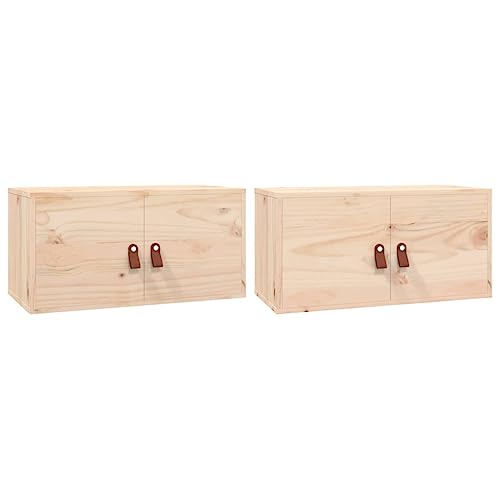 Wandschrank, 2er Set, Badschrank mit 2 Türen & 2 Fächer, Hängeschrank mit handhaben für Garage Werkstatt, Natur 60x30x30 cm Massivholz Kiefer Wandschrank, 2er Set, Badschrank mit 2 Türen & 2 Fächer, Hängeschrank mit handhaben für Garage Werkstatt, Natur 60x30x30 cm Massivholz Kiefer von Makastle