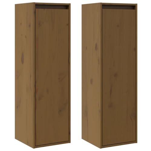 Wandschrank mit 3 Fächer, 2er Set, Medizinschrank, Küchenschrank mit Holztür für Wohnzimmer oder Badezimmer, Honigbraun 30x30x100 cm Massivholz Kiefer von Makastle