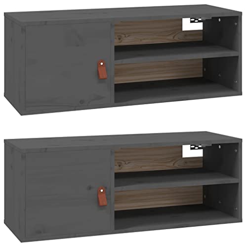 Wandschrank mit 4 Fächer, 2er Set, Badschrank, Hängeschrank mit Holztür und handhaben für Wohnzimmer Studie, Grau 80x30x30 cm Massivholz Kiefer Wandschrank mit 4 Fächer, 2er Set, Badschrank, Hängeschrank mit Holztür und handhaben für Wohnzimmer Studie, Grau 80x30x30 cm Massivholz Kiefer von Makastle