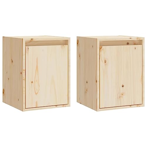 Wandschrank mit Holztür & Stauraum, 2er Set, Küchenschrank, Schwebender TV-Ständer für Wohnzimmer Badezimmer, Braun 30x30x40 cm Massivholz Kiefer von Makastle