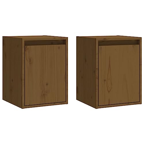 Wandschrank mit Holztür & Stauraum, 2er Set, Küchenschrank, Schwebender TV-Ständer für Wohnzimmer Badezimmer, Honigbraun 30x30x40 cm Massivholz Kiefer von Makastle