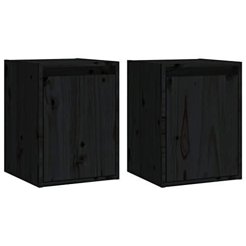 Wandschrank mit Holztür & Stauraum, 2er Set, Küchenschrank, Schwebender TV-Ständer für Wohnzimmer Badezimmer, Schwarz 30x30x40 cm Massivholz Kiefer von Makastle