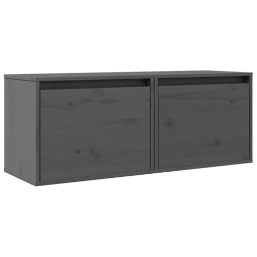 Wandschrank mit Klappe und Stauraum, 2er Set, Medizinschrank, Schließfächer für Wohnzimmer Schlafzimmer, Grau 45x30x35 cm Massivholz Kiefer von Makastle