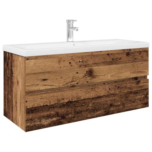 Waschbeckenunterschrank mit Einbaubecken & Wasserhahn, Unterschrank mit Schublade für Hotel Internetcafé, Holzwerkstoff 100 x 38,5 x 45 cm Altholz Waschbeckenunterschrank mit Einbaubecken & Wasserhahn, Unterschrank mit Schublade für Hotel Internetcafé, Holzwerkstoff 100 x 38,5 x 45 cm Altholz von Makastle