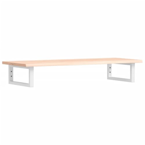 Waschtischplatte mit Rechteckige Halterung aus Stahl, Holzregale für Studie oder Badezimmer, Massivholz Eiche 100 x 40 x 2 cm Braun & Weiß von Makastle