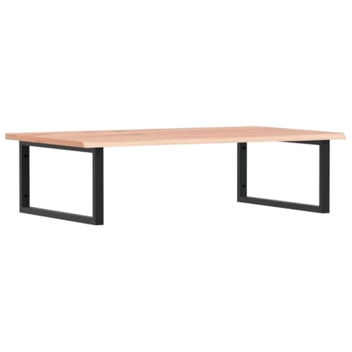 Waschtischplatte mit Rechteckige Halterung aus Stahl, Holzregale für Studie oder Badezimmer, Massivholz Eiche 100 x 60 x 2 cm Hellbraun & Schwarz von Makastle