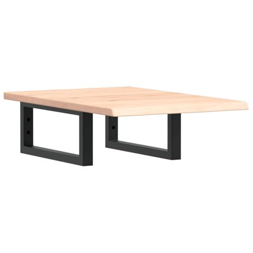 Waschtischplatte mit Rechteckige Halterung aus Stahl, Holzregale für Studie oder Badezimmer, Massivholz Eiche 40 x 60 x 2 cm Braun & Schwarz von Makastle