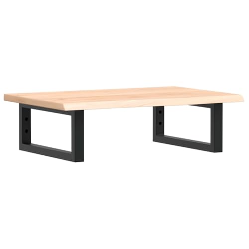 Waschtischplatte mit Rechteckige Halterung aus Stahl, Holzregale für Studie oder Badezimmer, Massivholz Eiche 60 x 40 x 2 cm Braun & Schwarz von Makastle