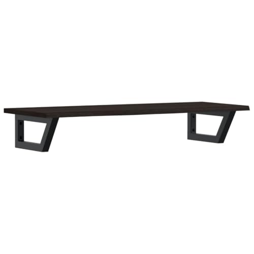 Waschtischplatte mit Trapezförmige Stahlhalterung, Holzregale für Studie oder Badezimmer, Massivholz Eiche 100 x 40 x 2 cm Dunkelbraun und Schwarz von Makastle
