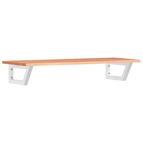 Waschtischplatte mit Trapezförmige Stahlhalterung, Holzregale für Studie oder Badezimmer, Massivholz Eiche 100 x 40 x 2 cm Hellbraun und Weiß von Makastle