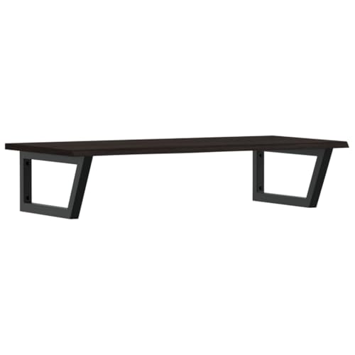Waschtischplatte mit Trapezförmige Stahlhalterung, Holzregale für Studie oder Badezimmer, Massivholz Eiche 100 x 50 x 2 cm Dunkelbraun und Schwarz von Makastle