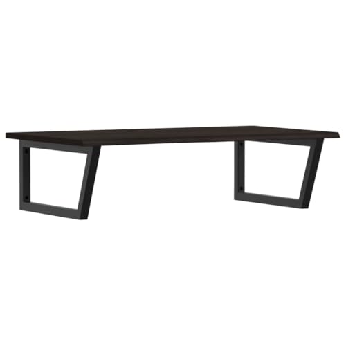 Waschtischplatte mit Trapezförmige Stahlhalterung, Holzregale für Studie oder Badezimmer, Massivholz Eiche 100 x 60 x 2 cm Dunkelbraun und Schwarz von Makastle