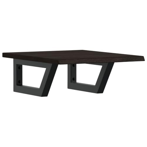 Waschtischplatte mit Trapezförmige Stahlhalterung, Holzregale für Studie oder Badezimmer, Massivholz Eiche 40 x 50 x 2 cm Dunkelbraun & Schwarz von Makastle