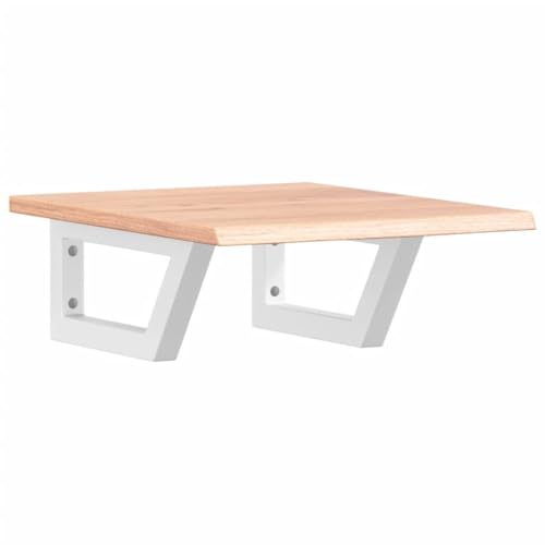 Waschtischplatte mit Trapezförmige Stahlhalterung, Holzregale für Studie oder Badezimmer, Massivholz Eiche 40 x 50 x 2 cm Hellbraun & Weiß von Makastle