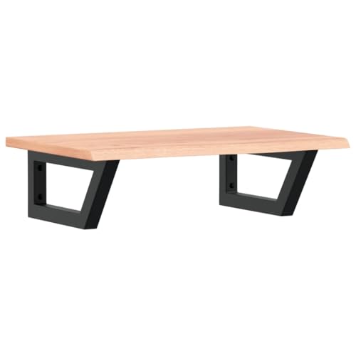 Waschtischplatte mit Trapezförmige Stahlhalterung, Holzregale für Studie oder Badezimmer, Massivholz Eiche 60 x 40 x 2 cm Hellbraun & Schwarz von Makastle