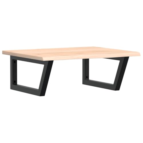 Waschtischplatte mit Trapezförmige Stahlhalterung, Holzregale für Studie oder Badezimmer, Massivholz Eiche 60 x 50 x 2 cm Braun & Schwarz von Makastle