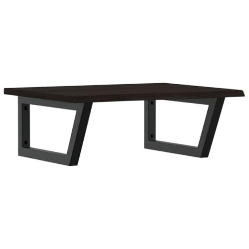 Waschtischplatte mit Trapezförmige Stahlhalterung, Holzregale für Studie oder Badezimmer, Massivholz Eiche 60 x 50 x 2 cm Dunkelbraun & Schwarz von Makastle