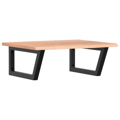 Waschtischplatte mit Trapezförmige Stahlhalterung, Holzregale für Studie oder Badezimmer, Massivholz Eiche 60 x 50 x 2 cm Hellbraun & Schwarz von Makastle