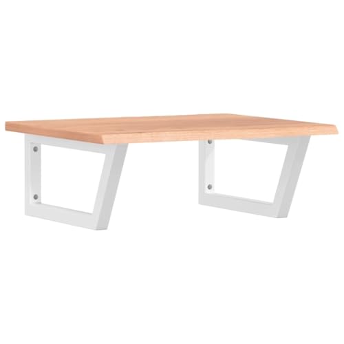 Waschtischplatte mit Trapezförmige Stahlhalterung, Holzregale für Studie oder Badezimmer, Massivholz Eiche 60 x 50 x 2 cm Hellbraun & Weiß von Makastle