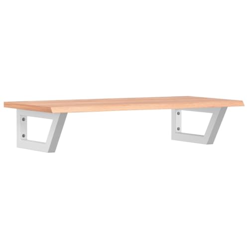 Waschtischplatte mit Trapezförmige Stahlhalterung, Holzregale für Studie oder Badezimmer, Massivholz Eiche 80 x 40 x 2 cm Hellbraun und Weiß Waschtischplatte mit Trapezförmige Stahlhalterung, Holzregale für Studie oder Badezimmer, Massivholz Eiche 80 x 40 x 2 cm Hellbraun und Weiß von Makastle