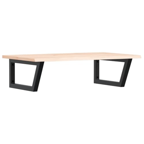Waschtischplatte mit Trapezförmige Stahlhalterung, Holzregale für Studie oder Badezimmer, Massivholz Eiche 80 x 50 x 2 cm Braun und Schwarz von Makastle