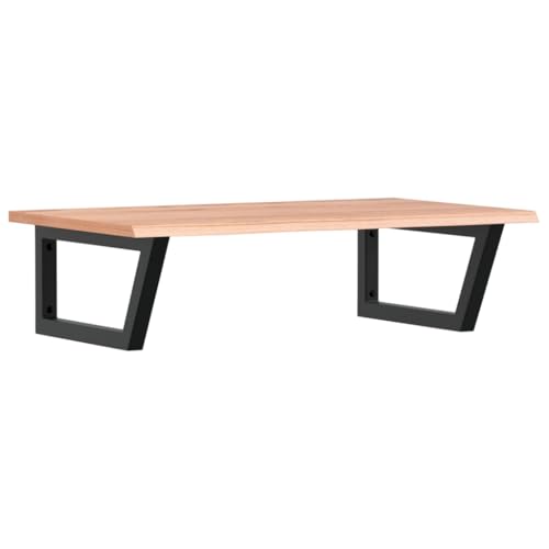 Waschtischplatte mit Trapezförmige Stahlhalterung, Holzregale für Studie oder Badezimmer, Massivholz Eiche 80 x 50 x 2 cm Hellbraun und Schwarz von Makastle