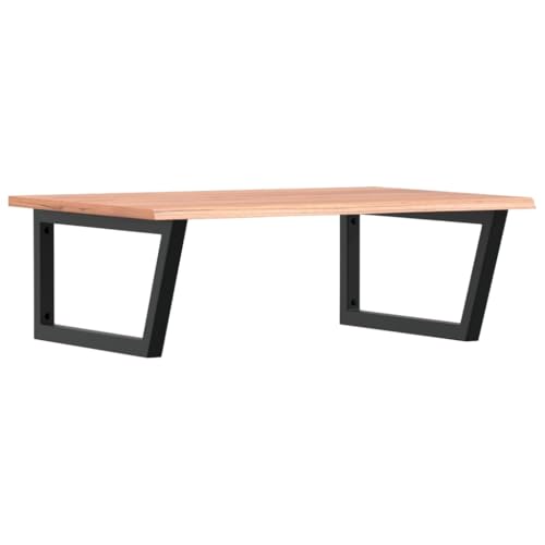 Waschtischplatte mit Trapezförmige Stahlhalterung, Holzregale für Studie oder Badezimmer, Massivholz Eiche 80 x 60 x 2 cm Hellbraun und Schwarz Waschtischplatte mit Trapezförmige Stahlhalterung, Holzregale für Studie oder Badezimmer, Massivholz Eiche 80 x 60 x 2 cm Hellbraun und Schwarz von Makastle