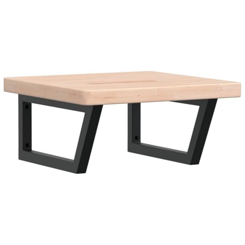 Waschtischplatte mit Trapezförmige Stahlhalterung, Lagerregale aus Massivholz Eiche für Studie oder Badezimmer, 50 x 50 x 4 cm Braun & Schwarz von Makastle