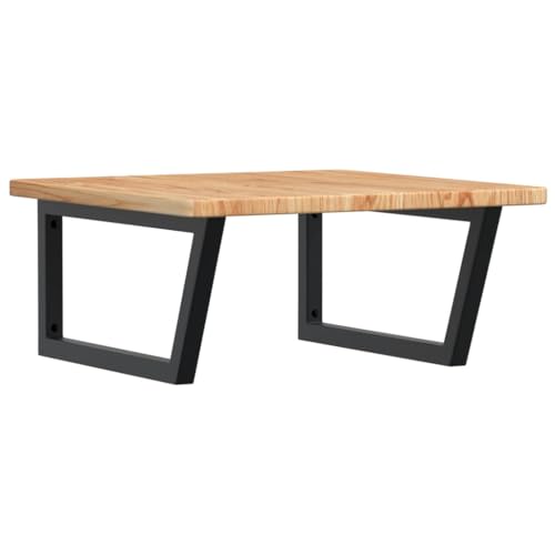 Waschtischplatte mit Trapezförmige Stahlhalterung, Lagerregale aus Massivholz Eiche für Studie oder Badezimmer, 60 x 60 x 2,5 cm Hellbraun & Schwarz von Makastle