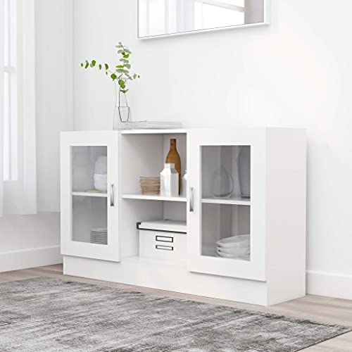 Makastle Wohnzimmer Vitrine Schrank Wohnzimmerschrank mit 2 Fächer und 2 Türen, Vitrinenschrank für Küche Esszimmer, Weiß 120x30,5x70 cm Spanplatte von Makastle