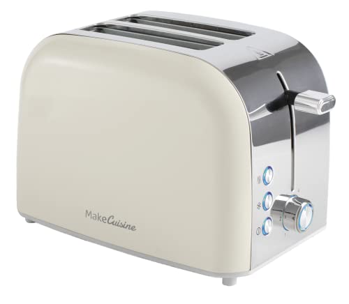 MakeCuisine Vintage Retro/Toaster für 2 breite Scheiben/Abbrechen, Auftauen, Aufwärmen, Aufwärmen, Brötchenwärmer + Geschenkbeutel aus Edelstahl, 900 W von MakeCuisine