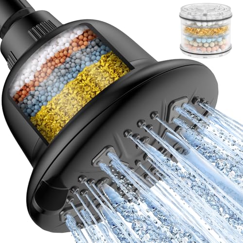 MakeFit Duschkopf mit Filter, Hochdruck-Duschkopf mit Filter für hartes Wasser, Regenduschkopf mit Wasserenthärter, 7 Luxus-Einstellungen, verstellbarer Wasserfilter-Duschkopf, Mattschwarz MakeFit Duschkopf mit Filter, Hochdruck-Duschkopf mit Filter für hartes Wasser, Regenduschkopf mit Wasserenthärter, 7 Luxus-Einstellungen, verstellbarer Wasserfilter-Duschkopf, Mattschwarz von MakeFit