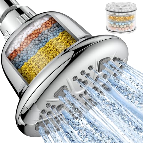 MakeFit Gefilterter Duschkopf – Hochdruck mit Filter für hartes Wasser, Regenenthärter, Luxus, 7 Einstellungen, verstellbarer Filter-Duschkopf (Chrom) von MakeFit