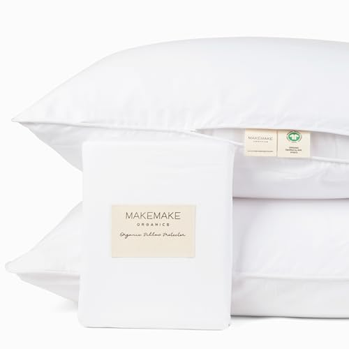 Makemake Organics Bio-Kissenschutz (2er-Set) GOTS-zertifizierte Bio-Baumwolle, Kissenschutz, natürlich, atmungsaktiv, Barriere-Standard-Kissen (53,3 x 66 cm, Hellweiß) von MakeMake Organics