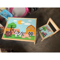 Personalisierte Kinder Aufkleber Nur Für Ikea Latt Holztisch Und 1 Stuhl Printed Farm Design, Süßes Tier Jungen Mädchen von MakeThisMineGifts