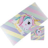 Personalisierte Kinder Handtuch & Gesichtstuch Pack - Gestreiftes Einhorn von MakeThisMineGifts