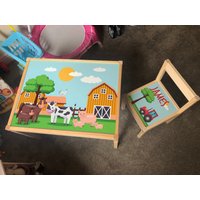 Personalisierte Kinder Ikea Latt Holztisch Und 1 Stuhl Gedruckt Bauernhof Niedliche Tiere Mädchen Freunde Jungen Familie von MakeThisMineGifts