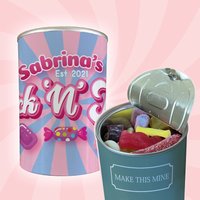 Personalisierte Pick & Mix Sweets Blechdose Mit Pink Swirl Design, Jedem Benutzerdefinierten Namen, Weihnachts - Oder Geburtstagsgeschenk von MakeThisMineGifts