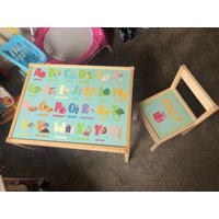 Personalisierte Kinder Aufkleber Nur Für Ikea Latt Holztisch Und 1 Stuhl Druckobjekt Alphabet Matte Mädchen Freunde Jungen Familie von MakeThisMineGifts