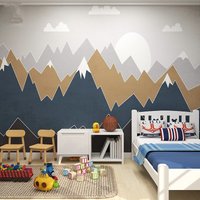 Dunkelgrau Braun Farbe Berg Weiße Wolke Tapete Kinderzimmer Wanddeko von MakeUpWallDecor