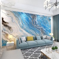 Ombre Blaue Marmor Tapete Wandbild, Wandbild Wanddeko von MakeUpWallDecor