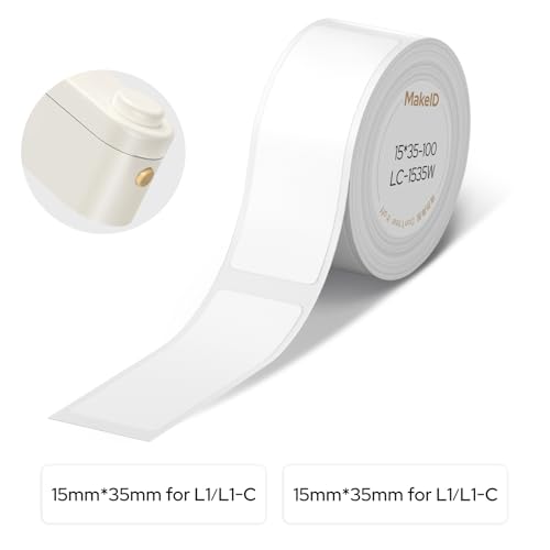 MakeID L1-C Vorgeschnittene Thermo-Etiketten, 15 x 35 mm, selbstklebend, wasserdicht, kompatibel mit tragbaren Etikettiergeräten MakeID MakeID L1-C Vorgeschnittene Thermo-Etiketten, 15 x 35 mm, selbstklebend, wasserdicht, kompatibel mit tragbaren Etikettiergeräten MakeID von Makeid