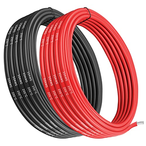 Makerfire 10 Gauge Silikondraht, 10 AWG 5,26 mm Elektrokabel 5 m, 2,5 m schwarz und 2,5 m rot, flexible 1050 Stränge 0,08 mm verzinnter Kupfer-Hochtemperaturdraht für ferngesteuerte Autos, Marine, Dro Makerfire 10 Gauge Silikondraht, 10 AWG 5,26 mm Elektrokabel 5 m, 2,5 m schwarz und 2,5 m rot, flexible 1050 Stränge 0,08 mm verzinnter Kupfer-Hochtemperaturdraht für ferngesteuerte Autos, Marine, Dro von Makerfire