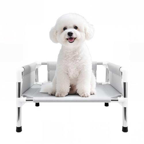 Makerfire Erhöhtes Hundebett, erhöhtes Hundesofa für kleine Hunde, abnehmbar, kühlend, für drinnen und draußen, Haustierbett mit rutschfesten Füßen, Polyester-Baumwolle (L x B x H): 49,5 x 49,5 x 29,6 von Makerfire
